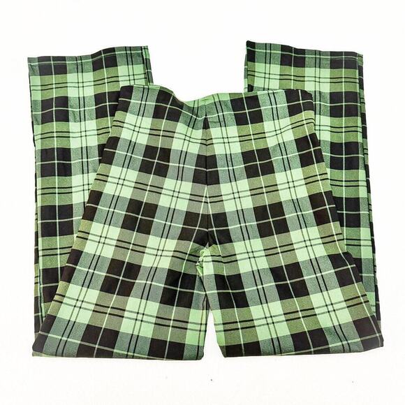Princess Polly Plaid Patterned V-Cut Waist Green Checkered Flare Pant Size 12 - Picture 5 of 8